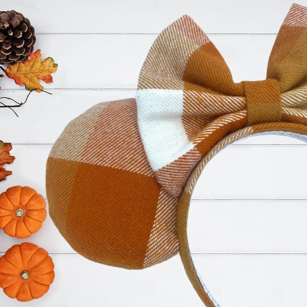 Orange and White Plaid Minnie Mouse Ears for Fall/Autumn | Halloween Minnie Ears picture