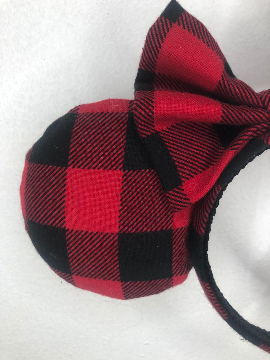 Buffalo Plaid Minnie Ears | Fall Mickey Ears | Black and Red Plaid Disney Ears picture