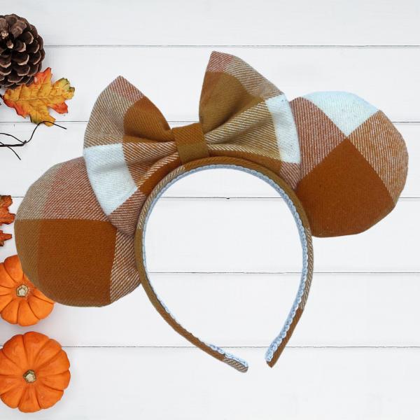 Orange and White Plaid Minnie Mouse Ears for Fall/Autumn | Halloween Minnie Ears