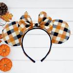 Orange, Black, and White Plaid Minnie Mouse Ears | Halloween Minnie Ears