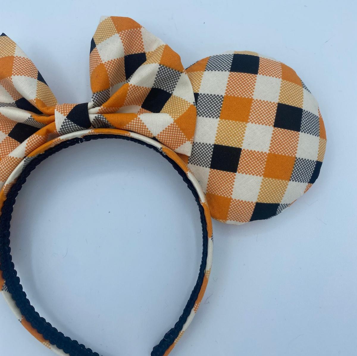 Orange, Black, and White Plaid Minnie Mouse Ears | Halloween Minnie Ears picture