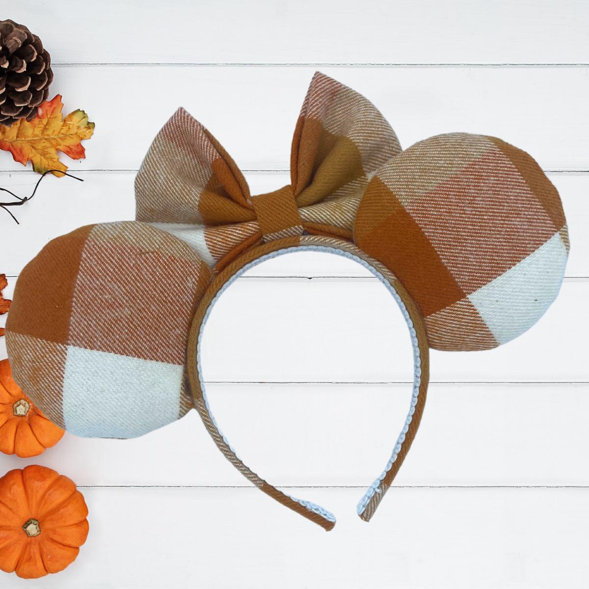 Orange and White Plaid Minnie Mouse Ears for Fall/Autumn | Halloween Minnie Ears picture