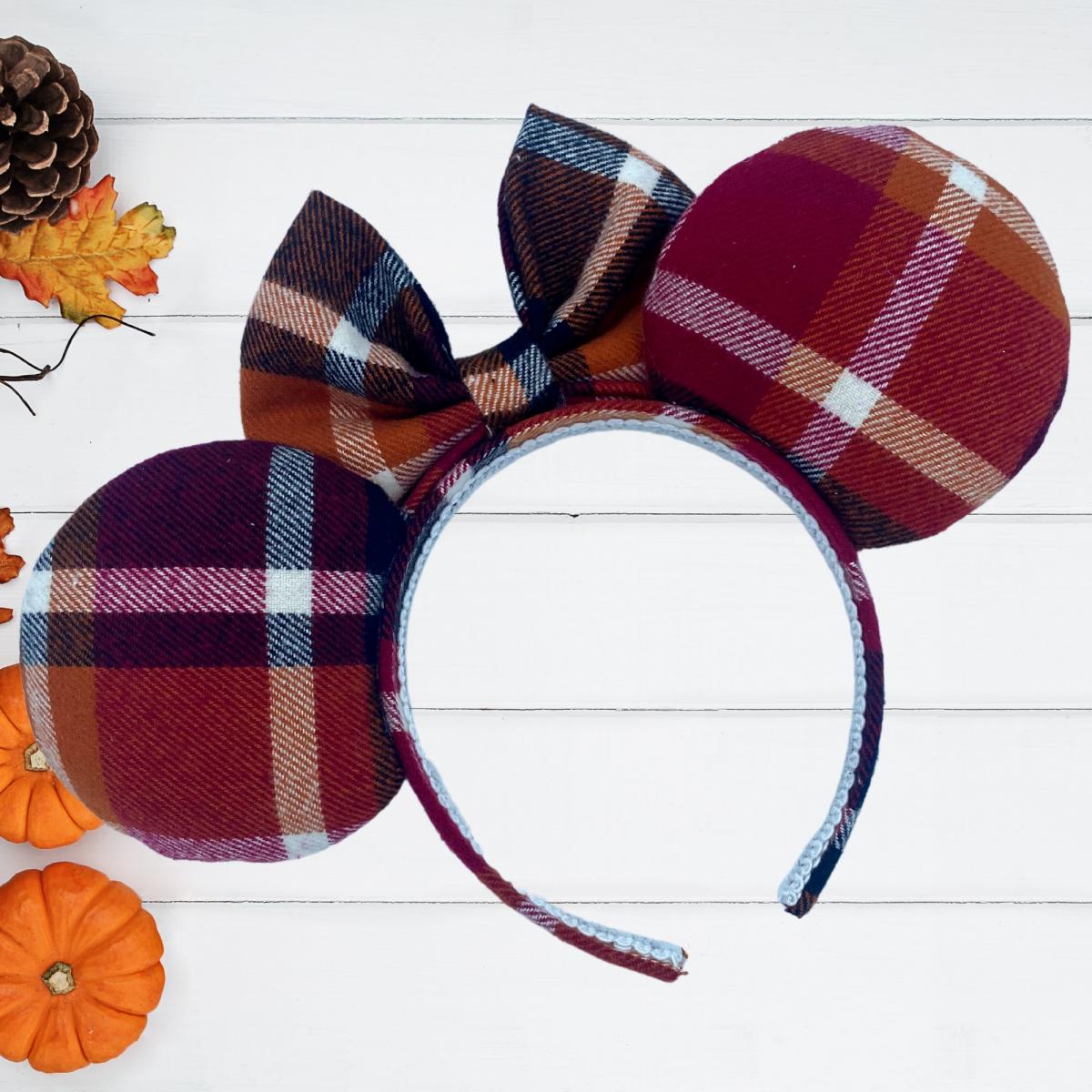 Orange, Red, & Blue Plaid Flannel Minnie Ears | Halloween Minnie Mouse Ears picture