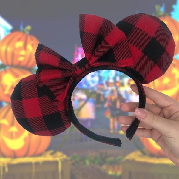Buffalo Plaid Minnie Ears | Fall Mickey Ears | Black and Red Plaid Disney Ears