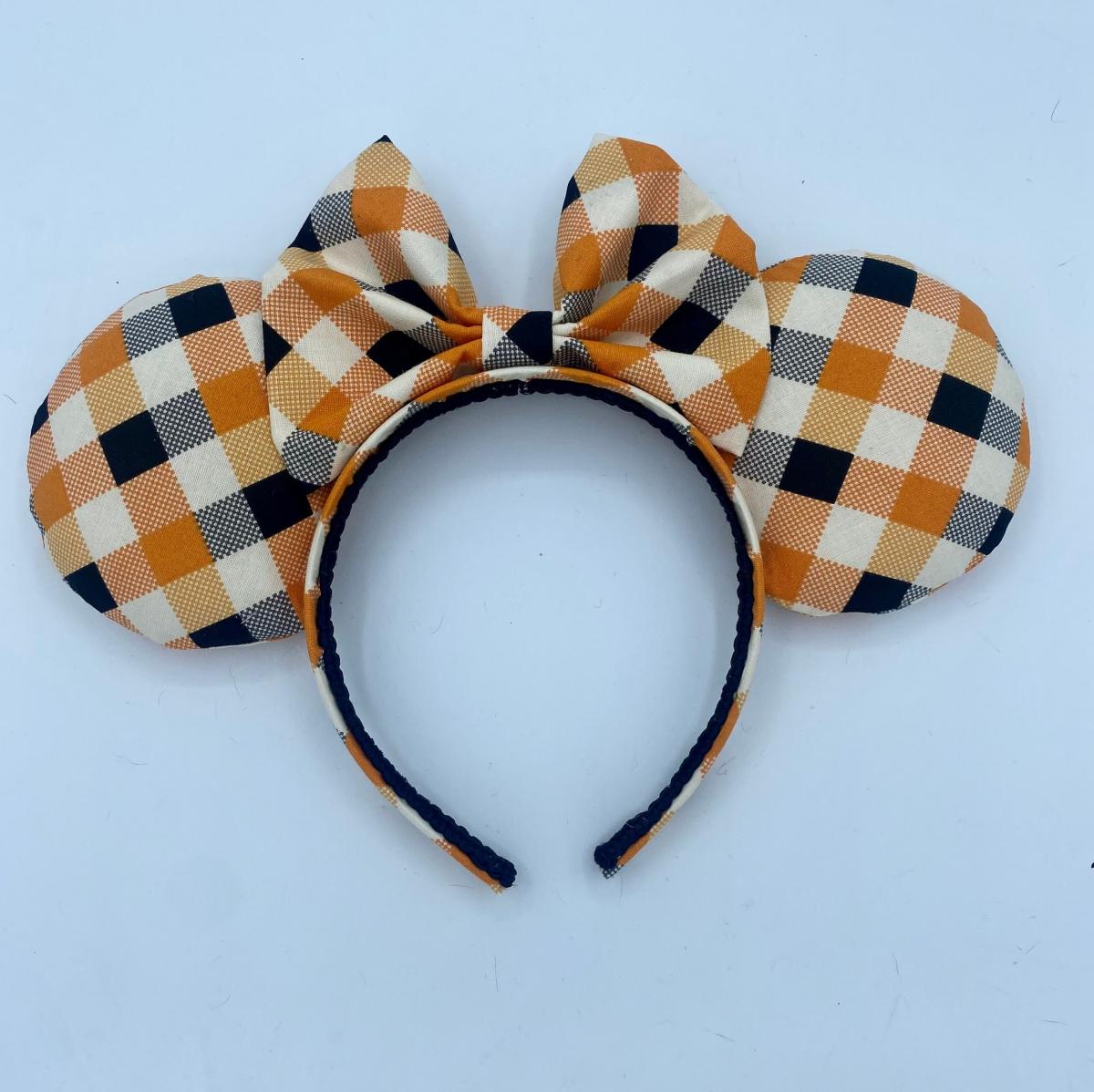 Orange, Black, and White Plaid Minnie Mouse Ears | Halloween Minnie Ears picture