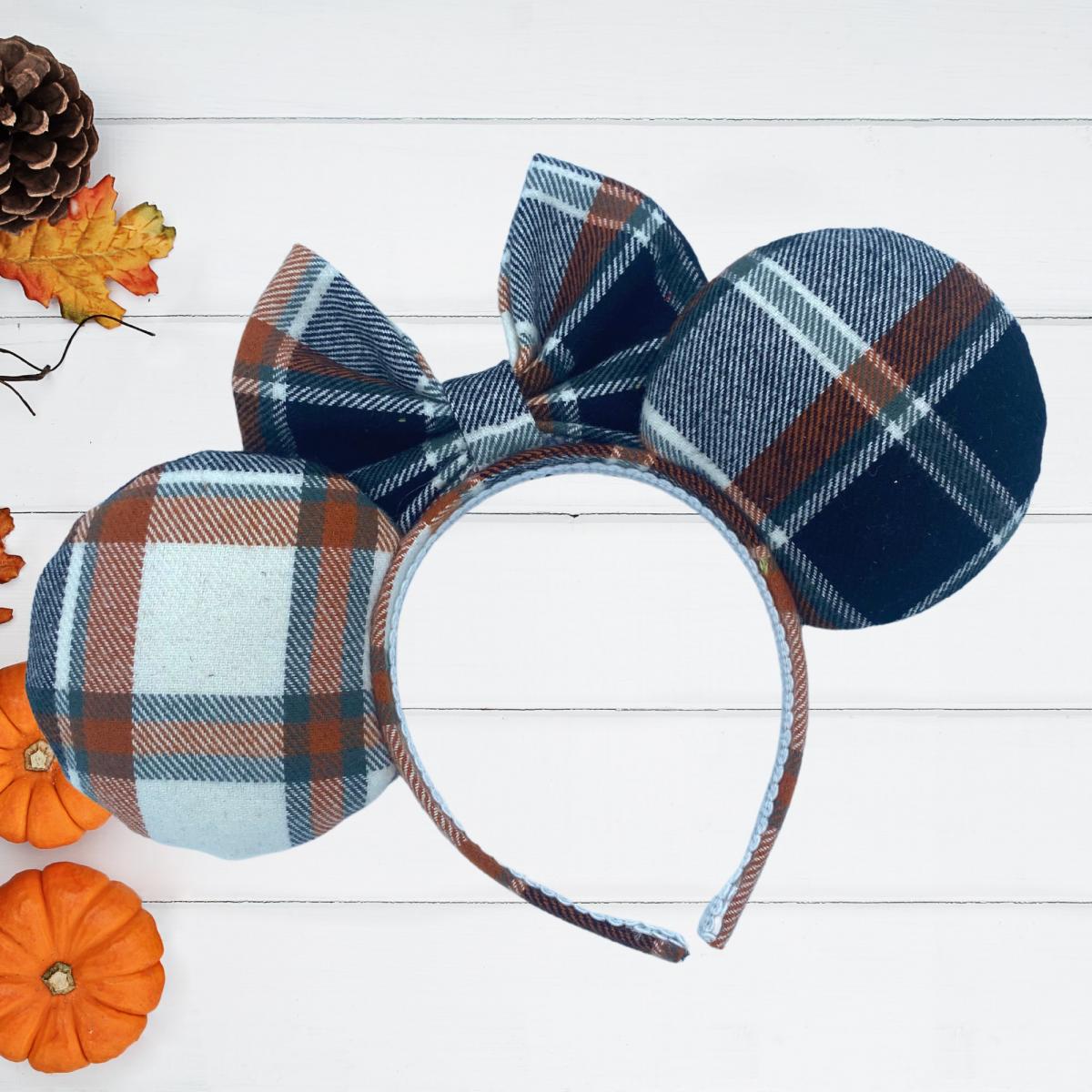 Orange, Blue, & White Plaid Minnie Mouse Ears for Fall | Halloween Minnie Ears picture