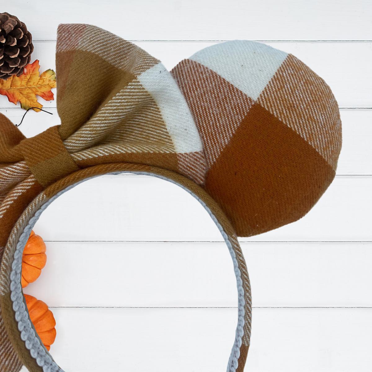 Orange and White Plaid Minnie Mouse Ears for Fall/Autumn | Halloween Minnie Ears picture