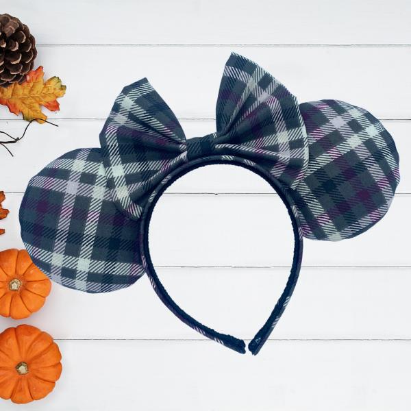 Gray, White, and Purple Plaid Minnie Mouse Ears for Autumn | Halloween Minnie Ears
