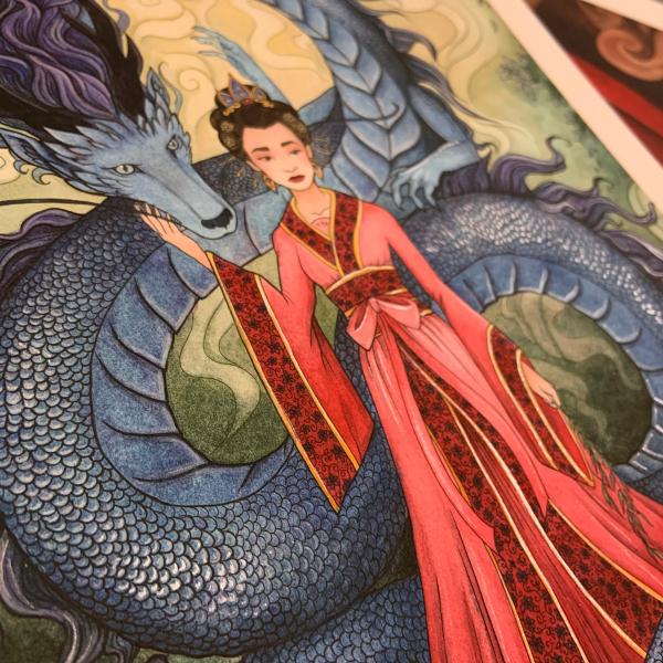 EMBELLISHED - Quan Yin and the Dragon 11x14 Fantasy Art Print