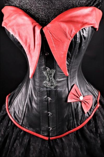 Pin-Up Girl Black and Red Leather Corset picture