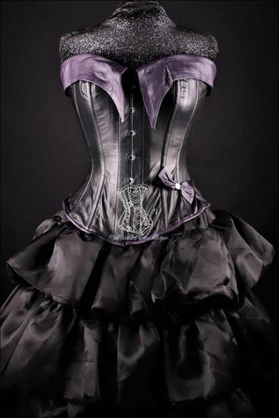 Pin-Up Girl Black and Purple Leather Corset picture