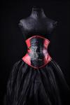 Geometric Black and Red Leather Underbust Corset