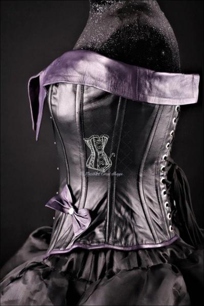 Pin-Up Girl Black and Purple Leather Corset picture