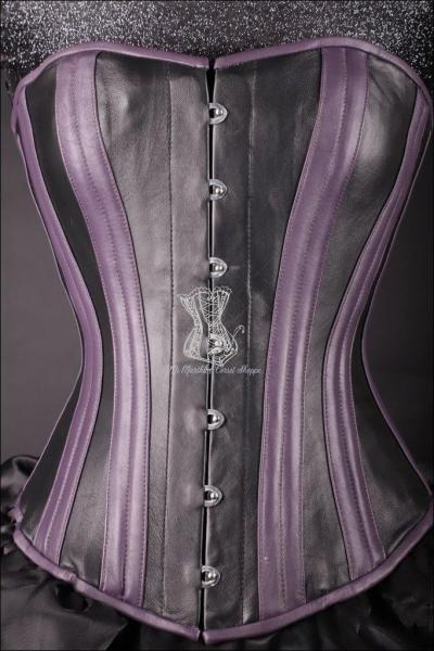 Best Black and Purple Leather Steel Boned Over bust Corset Waist Trainer picture