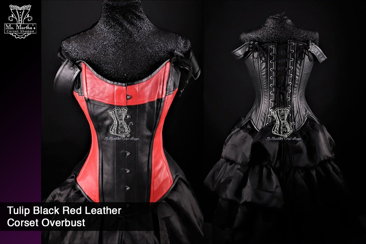 Tulip Black Red Leather Corset picture