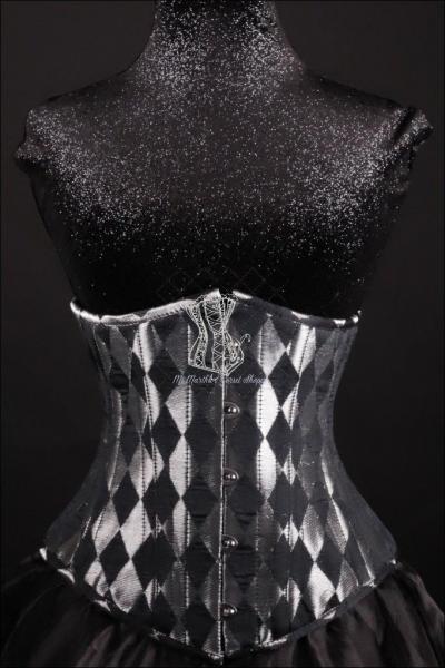 Harlequin Silk Underbust Corset Silver and Black