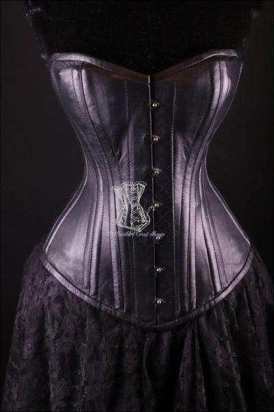 Best Black Leather Steel Boned Over Bust Corset picture