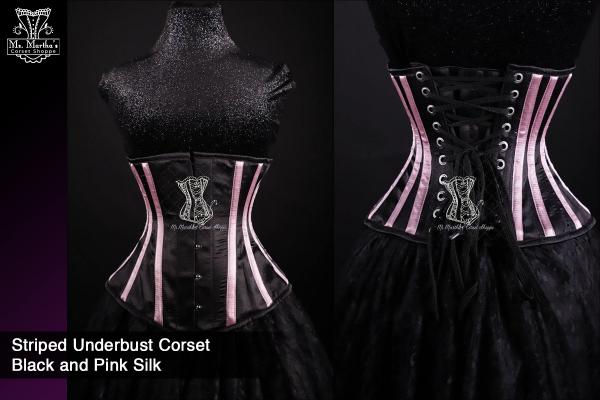 Striped Underbust Corset Black and Pink Silk picture