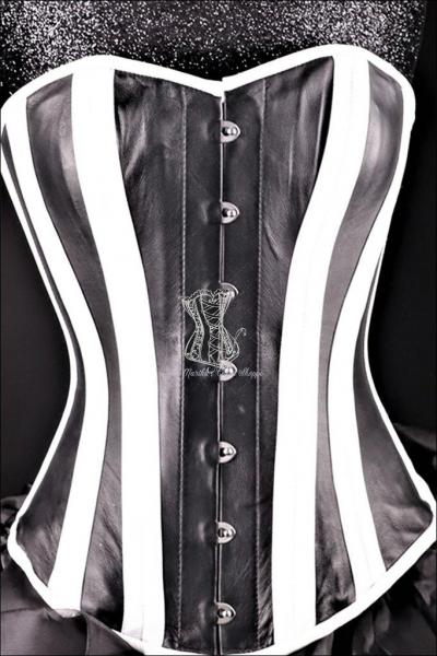 Best Black and White Leather Steel Boned Over Bust Corset picture