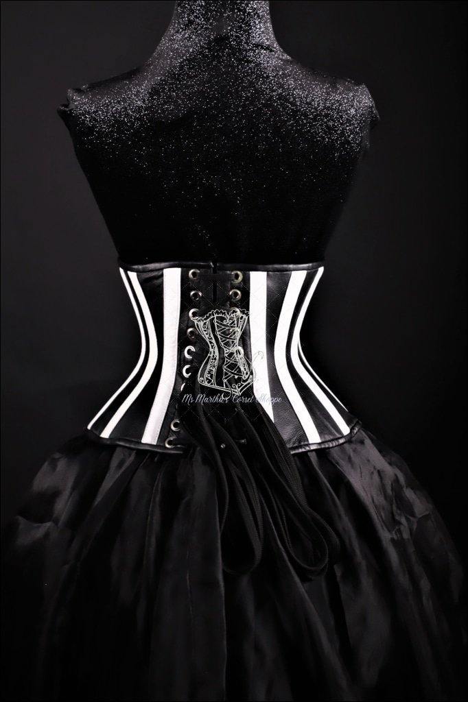 Stripes black and white Leather Underbust corset picture