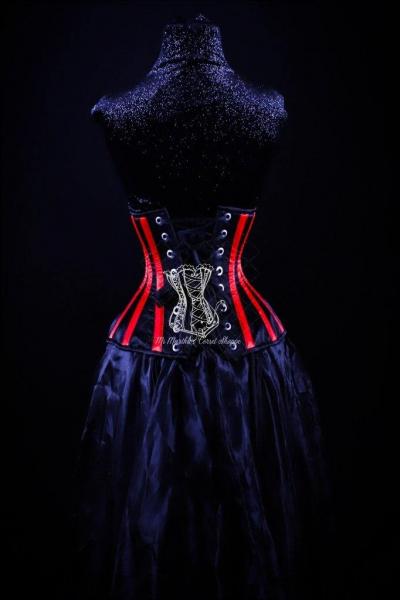 Striped Underbust Corset Red and Black Silk picture