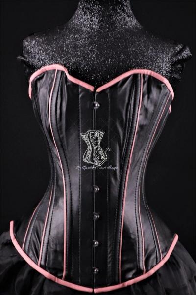 Piping Leather Black and Pink Corset