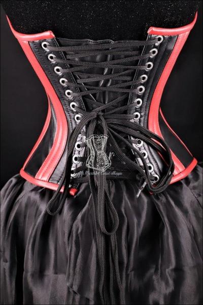 Best Black and Red Leather Steel Boned Over Bust Corset picture