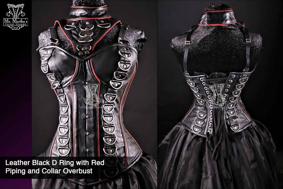 Leather Black D-Ring With Red Piping and Collar picture