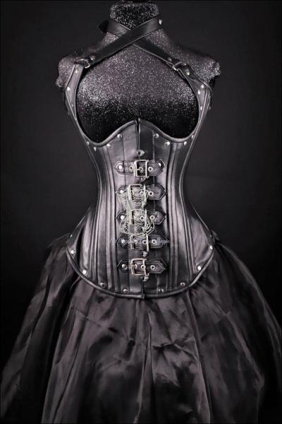 Buckle Halter Black Leather Corset picture