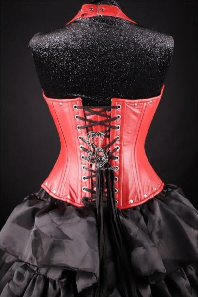Buckle Halter Red Leather Corset picture