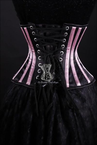 Striped Underbust Corset Black and Pink Silk picture