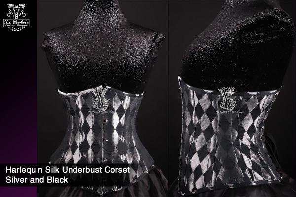 Harlequin Silk Underbust Corset Silver and Black picture