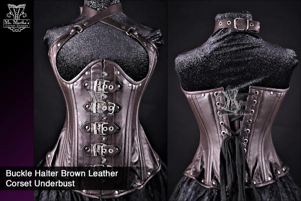 Buckle Halter Brown Leather Corset picture
