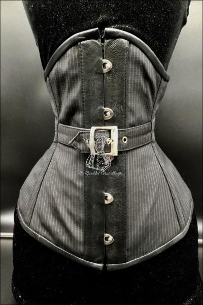 Pin Stripes Silk & Leather Underbust Corset picture