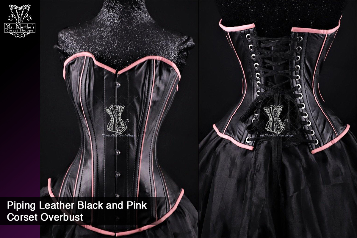 Piping Leather Black and Pink Corset picture