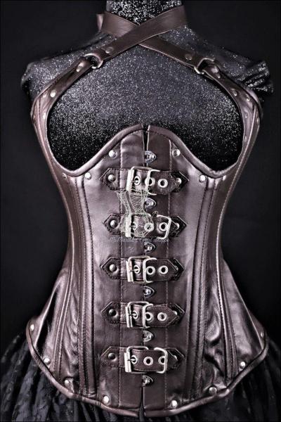 Buckle Halter Brown Leather Corset