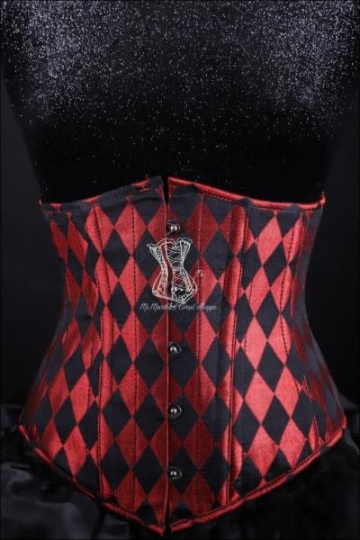 Harlequin Silk Underbust Corset Red and Black