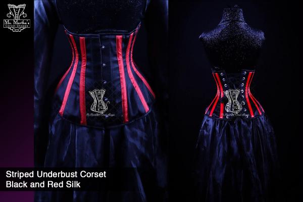 Striped Underbust Corset Red and Black Silk picture