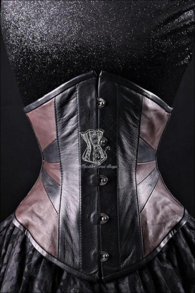 Geometric Black and Brown Leather Underbust Corset picture