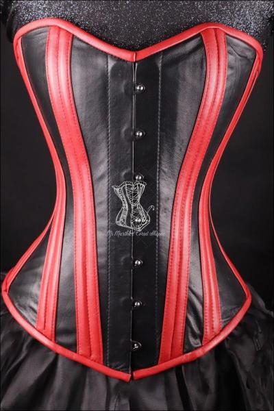 Best Black and Red Leather Steel Boned Over Bust Corset picture