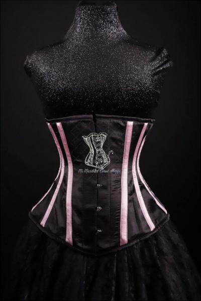 Striped Underbust Corset Black and Pink Silk