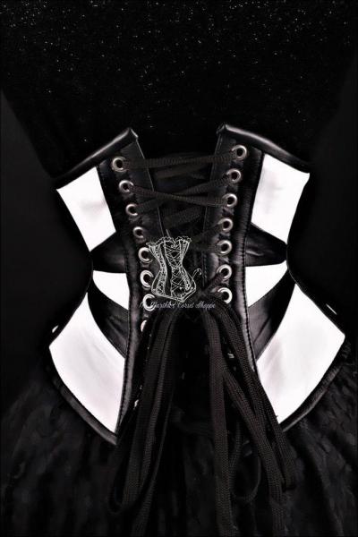 Geometric Black and White Leather Underbust Corset picture