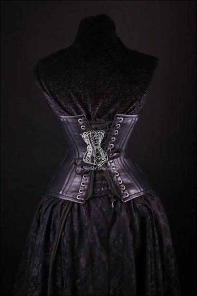 Best Black Leather Steel Boned Over Bust Corset picture