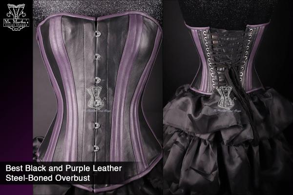 Best Black and Purple Leather Steel Boned Over bust Corset Waist Trainer picture