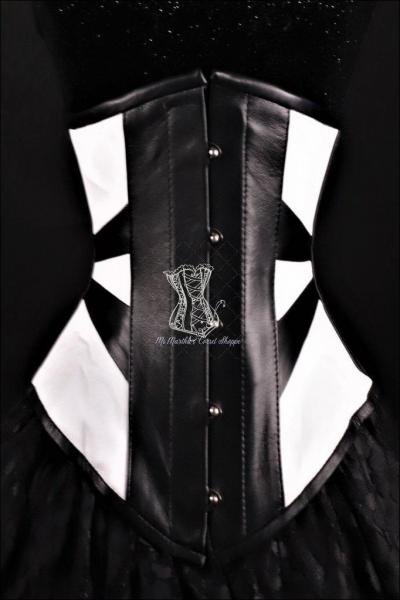 Geometric Black and White Leather Underbust Corset