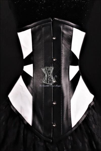 Geometric Black and White Leather Underbust Corset picture