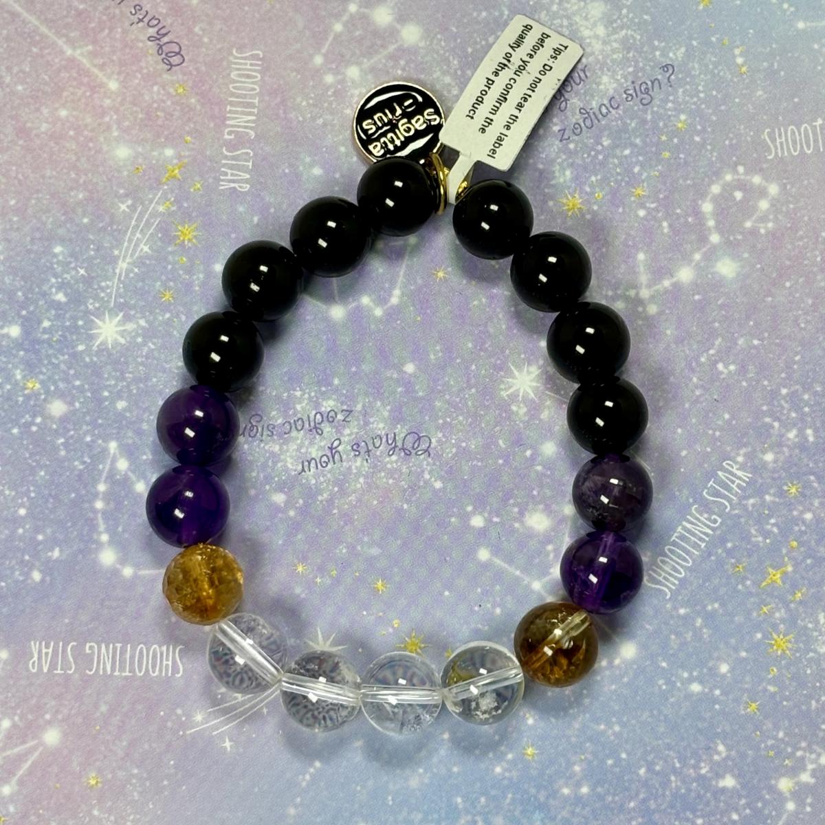 Sagittarius Zodiac Bracelet – Black Onxy, Citrine, Clear Quartz & Natural Amethyst picture
