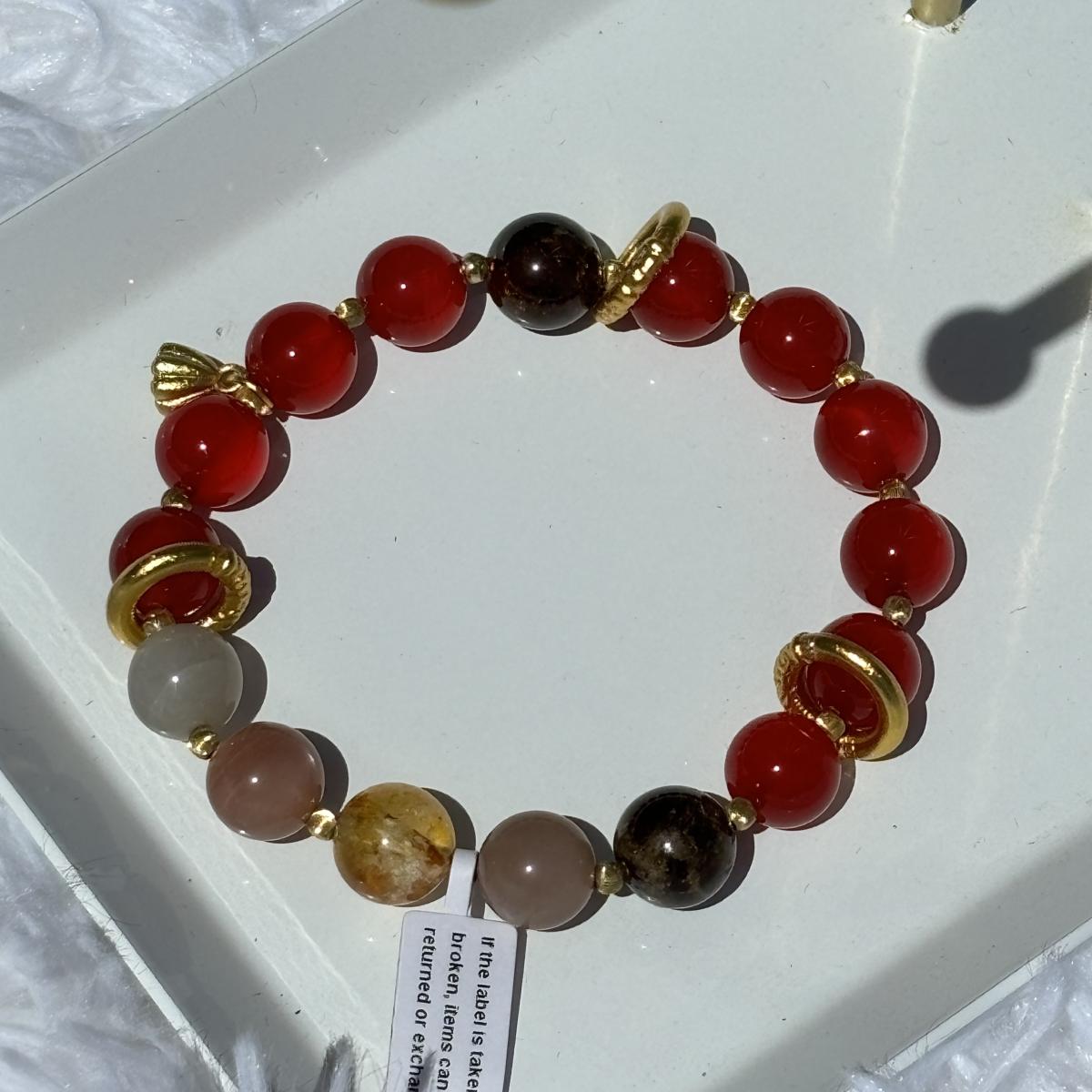 Nezha-Inspired Crystal Bracelet | 10mm Red Agate, Moonstones and Citrine | Courage, Protection & Balance picture