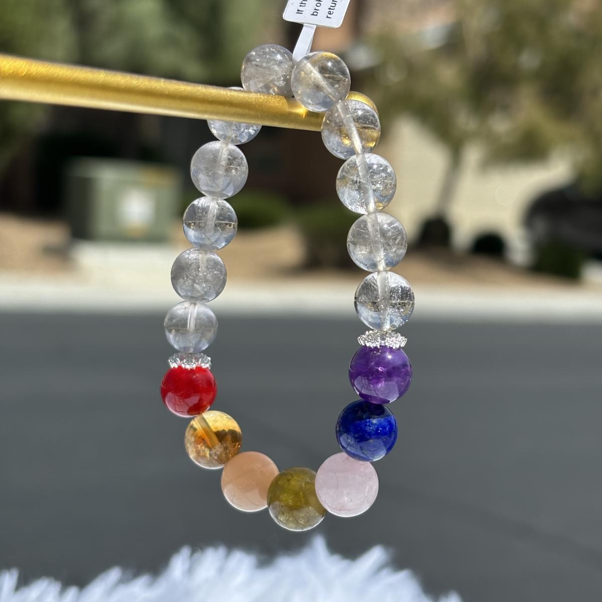 10mm Chakra Crystal Bracelet | Clear Quartz Healing Bracelet | Energy Balance Jewelry | Handmade Gift picture