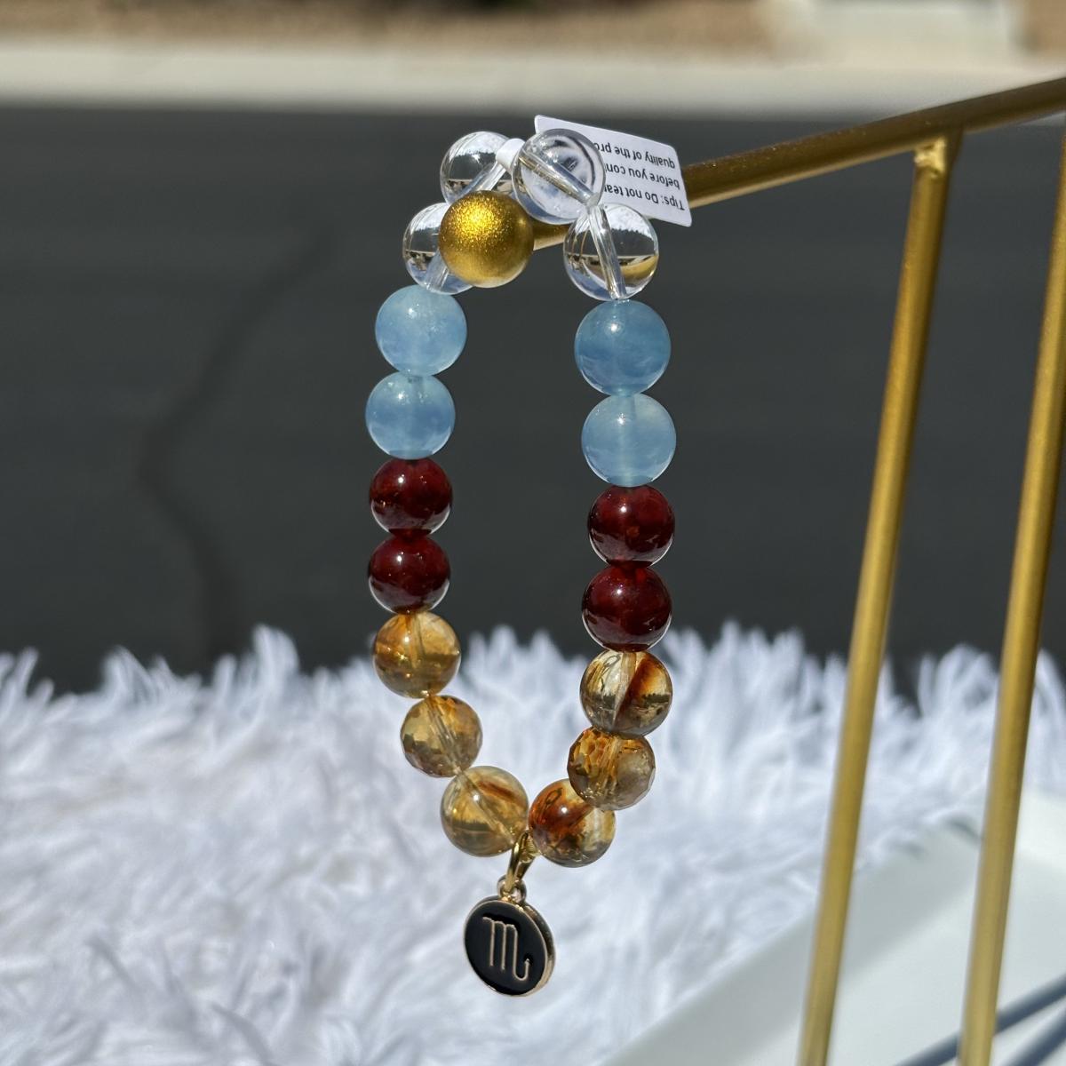 Scorpio Zodiac Bracelet – Clear Quartz, Citrine, Garnet & Aquamarine picture